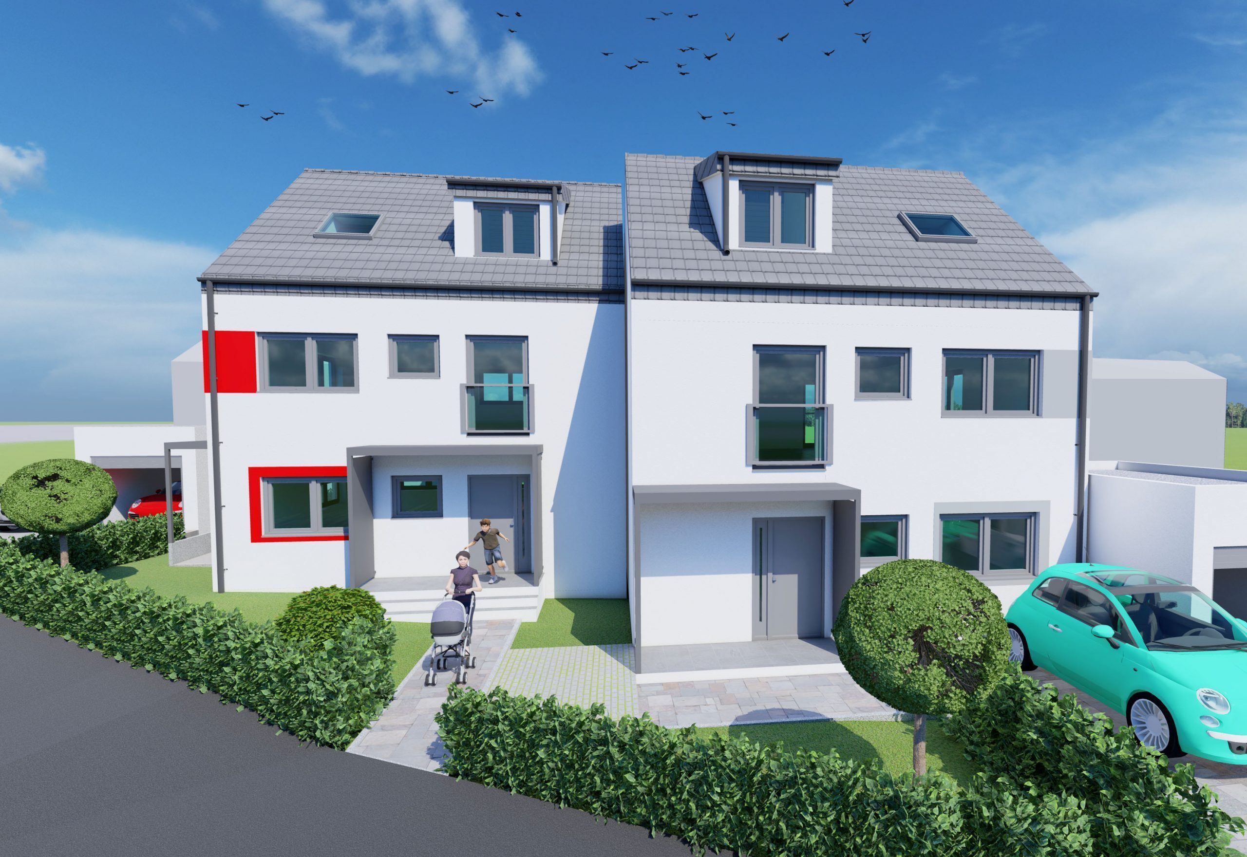 Neubau Doppelhaus Steppach Neusäß Augsburg SAS Bau Baufirma Bauträger